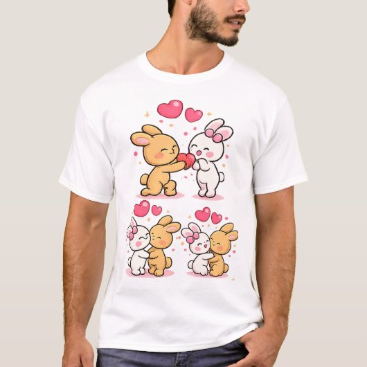 Bunny Love Series — Cute Romantic Rabbit Tシャツ (正面)
