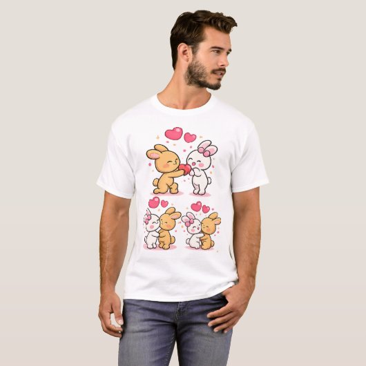 Bunny Love Series — Cute Romantic Rabbit Tシャツ (正面フル)