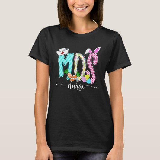 Bunny Mds最小データセットナース看護Happy Eas Tシャツ (正面)