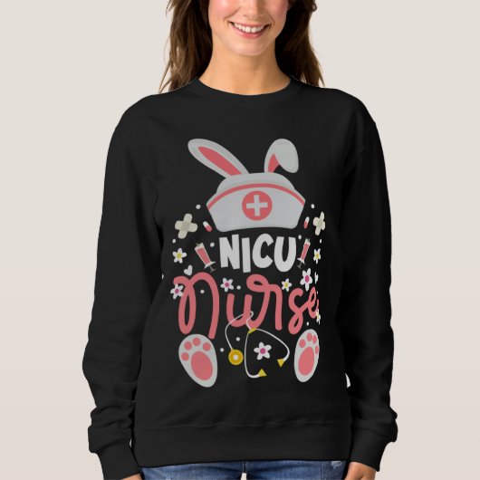 Bunny NICU Nurse Bunny Ears Neonatal Intensive Car スウェットシャツ (正面)