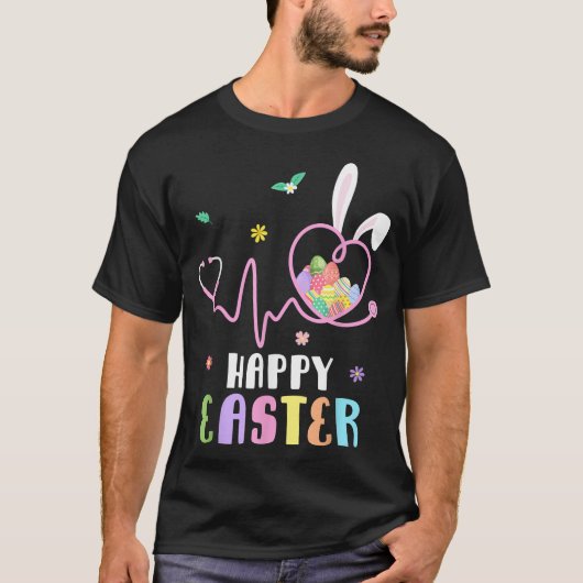 Bunny Nurse Stethoscope Happy Easter Eggs Rabbit N Tシャツ (正面)