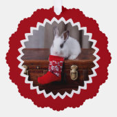 Bunny on Antique Trunk with Red Stocking オーナメントカード (正面)