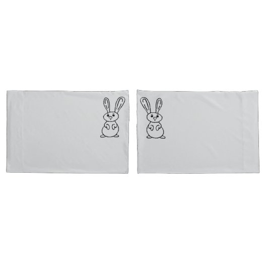 Bunny outlined light grey Pillow case set 枕カバー (バックセット)