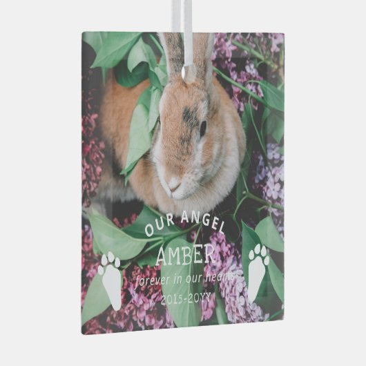 Bunny Pawがエンジェルフォトラビットメモリアルをプリント ガラスオーナメント (正面右)
