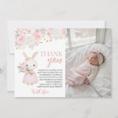 Bunny Photo Birthday Thank You Card 招待状 (正面)