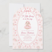 Bunny Pink Bow Floral Baby Shower Invitation 招待状 (正面)