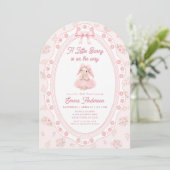 Bunny Pink Bow Floral Baby Shower Invitation 招待状 (スタンド正面)