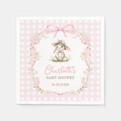 Bunny Pink Bow Gingham Baby Shower スタンダードカクテルナプキン (正面)