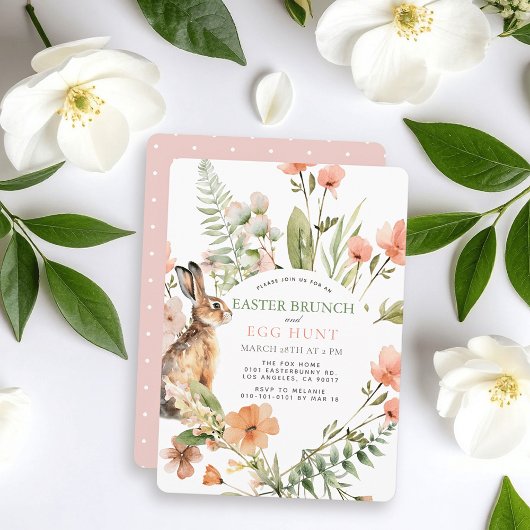 Bunny Pink Floral Easter Brunch & Egg Hunt 招待状
