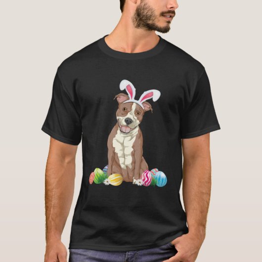 Bunny Pitbull Dog Easter Happy Easter Pitbull Tシャツ (正面)