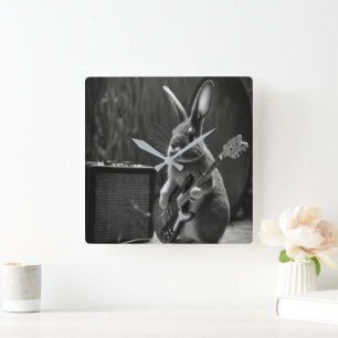 Bunny Playing a Guitar スクエア壁時計