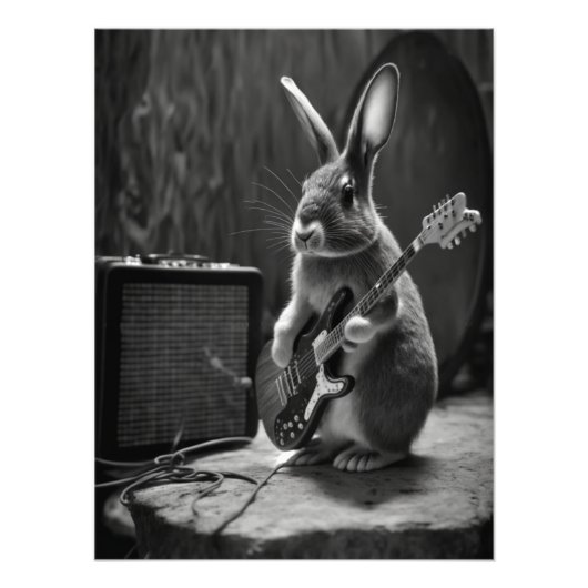 Bunny Playing a Guitar フォトプリント (正面)