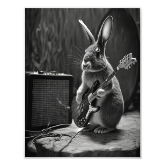 Bunny Playing a Guitar フォトプリント (正面)