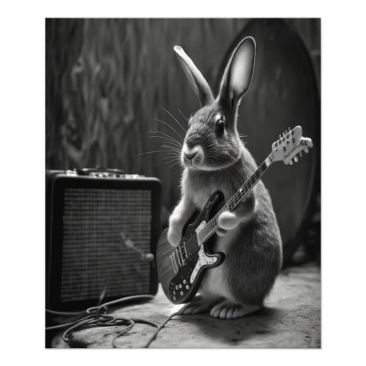 Bunny Playing a Guitar フォトプリント (正面)