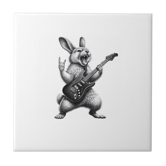 Bunny Playing Guitar Rock Star Bunny Lover Easter  タイル (正面)