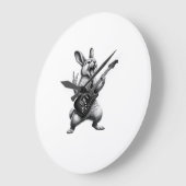 Bunny Playing Guitar Rock Star Bunny Lover Easter  ラージ壁時計 (傾斜)