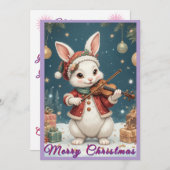 Bunny Playing Violine Christmas Flat Holiday Card シーズンカード (正面/裏面)