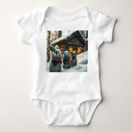 Bunny, puppy front & space neon Easter bunny back  ベビーボディスーツ