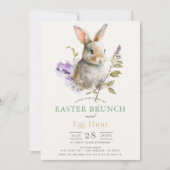 Bunny Purple Lilac Floral Easter Brunch 招待状 (正面)
