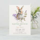 Bunny Purple Lilac Floral Easter Brunch 招待状 (スタンド正面)