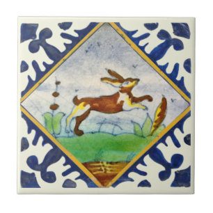 Bunny Rabbit 1650s Delft Polychrome Repro タイル
