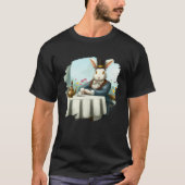 Bunny Rabbit Aristocrat at Cafe Drinking Coffee Te Tシャツ (正面)