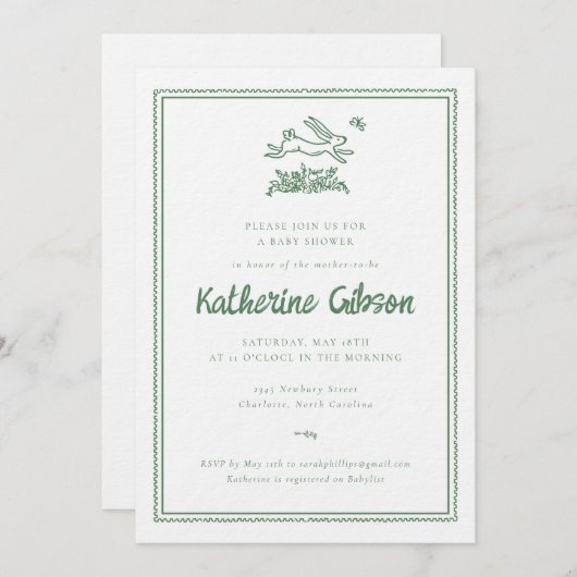 Bunny Rabbit Baby Shower Invitation 招待状 (正面/裏面)