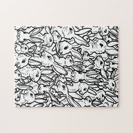 Bunny Rabbit Black & White Drawings Cute Fun Hard ジグソーパズル (横)