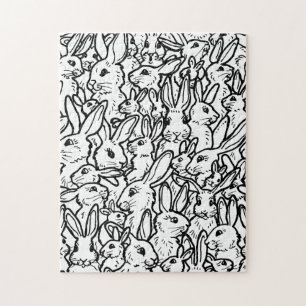 Bunny Rabbit Black & White Drawings Cute Fun Hard ジグソーパズル