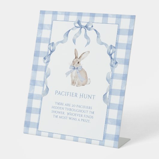Bunny Rabbit Blue Baby Shower Pacifier Hunt 台座サイン (正面)