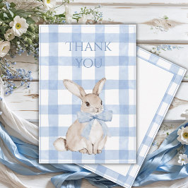 Bunny Rabbit Blue Plaid Vintage  サンキューカード
