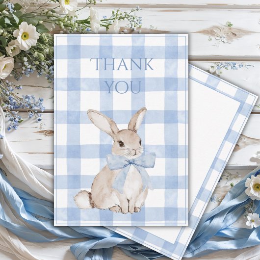 Bunny Rabbit Blue Plaid Vintage サンキューカード