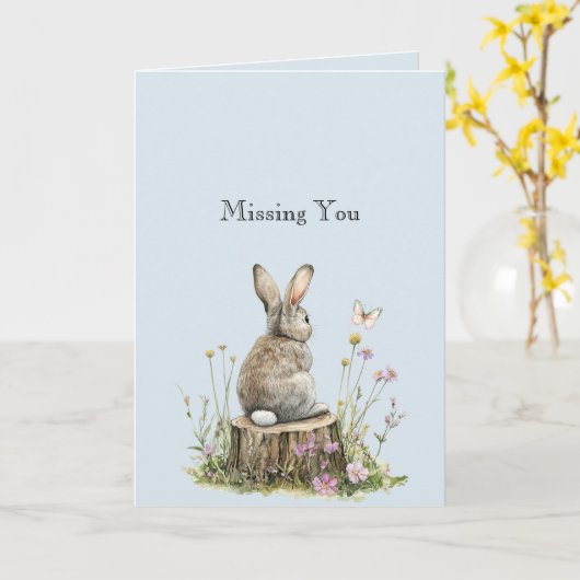 Bunny Rabbit Butterfly Missing You カード (黄色い花)