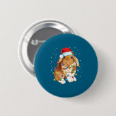 Bunny Rabbit Christmas Lights Santa Hat Funny Xmas 缶バッジ (正面&裏面)