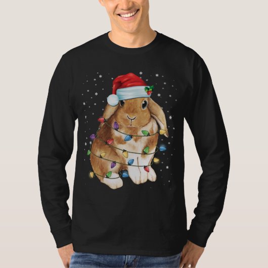 Bunny Rabbit Christmas Lights Santa Hat Funny Xmas Tシャツ (正面)