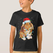 Bunny Rabbit Christmas Lights Santa Hat Funny Xmas Tシャツ (正面)