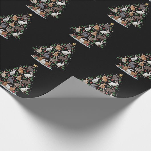 Bunny Rabbit Christmas Tree Lights Pet Animals ラッピングペーパー (角)