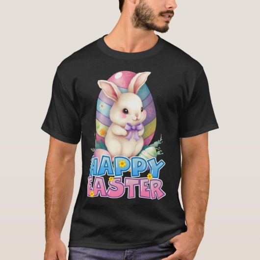 Bunny Rabbit Face Happy Easter Day Women Girls Tシャツ (正面)