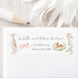 Bunny Rabbit Floral Pink Bow Baby Shower Address ラベル
