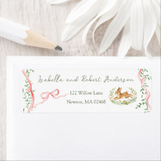 Bunny Rabbit Floral Pink Bow Baby Shower Address ラベル