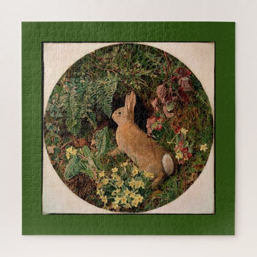 Bunny rabbit flowers ferns vintage woodland spring ジグソーパズル (縦)