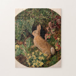 Bunny rabbit flowers ferns vintage woodland spring ジグソーパズル
