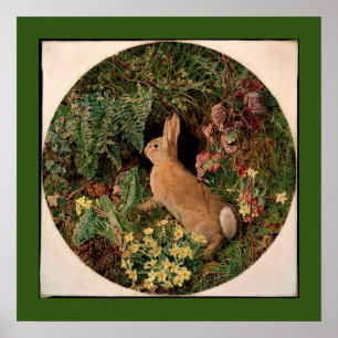 Bunny rabbit flowers ferns vintage woodland spring ポスター