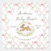 Bunny Rabbit Girl Floral Pink Bow Baby Shower  スクエアシール (正面)