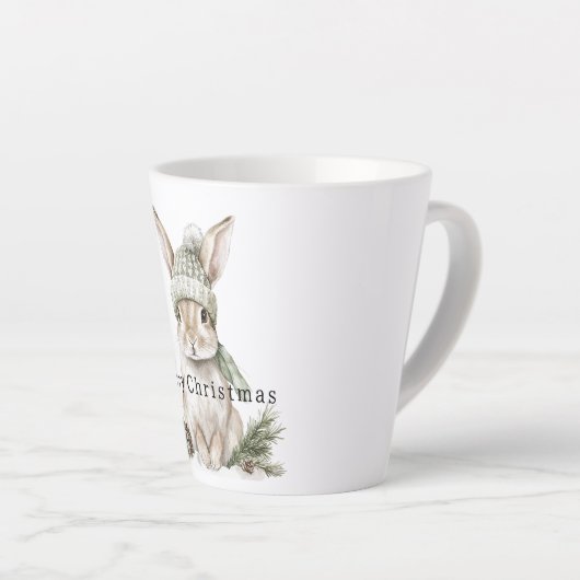 Bunny Rabbit Green Hat Christmas カフェラテマグ (右アングル)