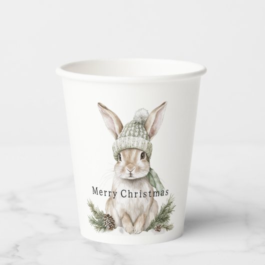 Bunny Rabbit Green Hat Christmas 紙コップ (正面)