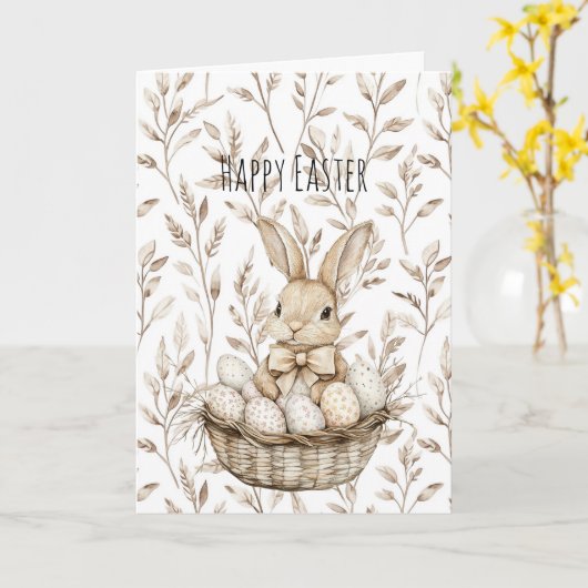Bunny Rabbit in Basket Easter Eggs   カード (黄色い花)