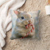 Bunny Rabbit Nibbling On a Candy Cane クッション (ブランケット)