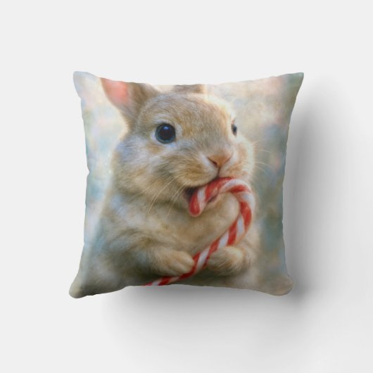 Bunny Rabbit Nibbling On a Candy Cane クッション (裏面)