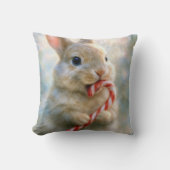 Bunny Rabbit Nibbling On a Candy Cane クッション (正面)